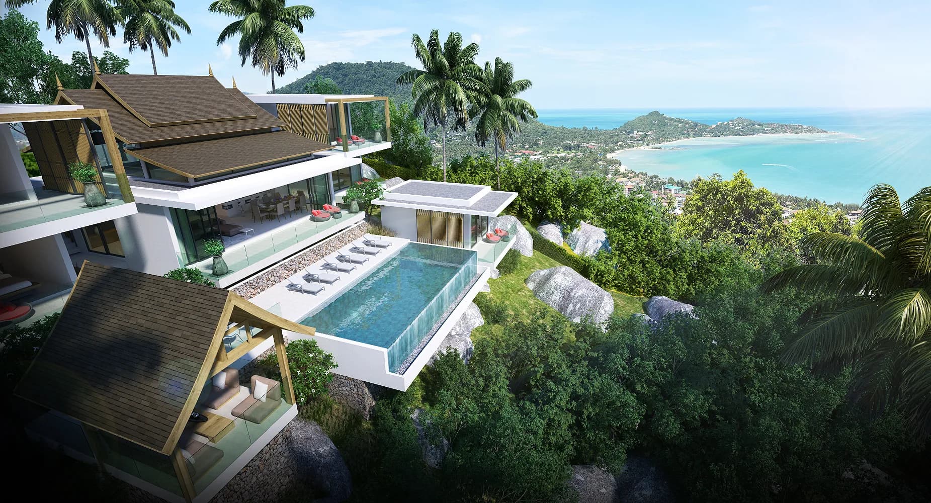 Outstanding newly built 4 bedroom villa with a wow factor 210 °panoramic view over the sea in Lamai – VIL0311 — vue 1