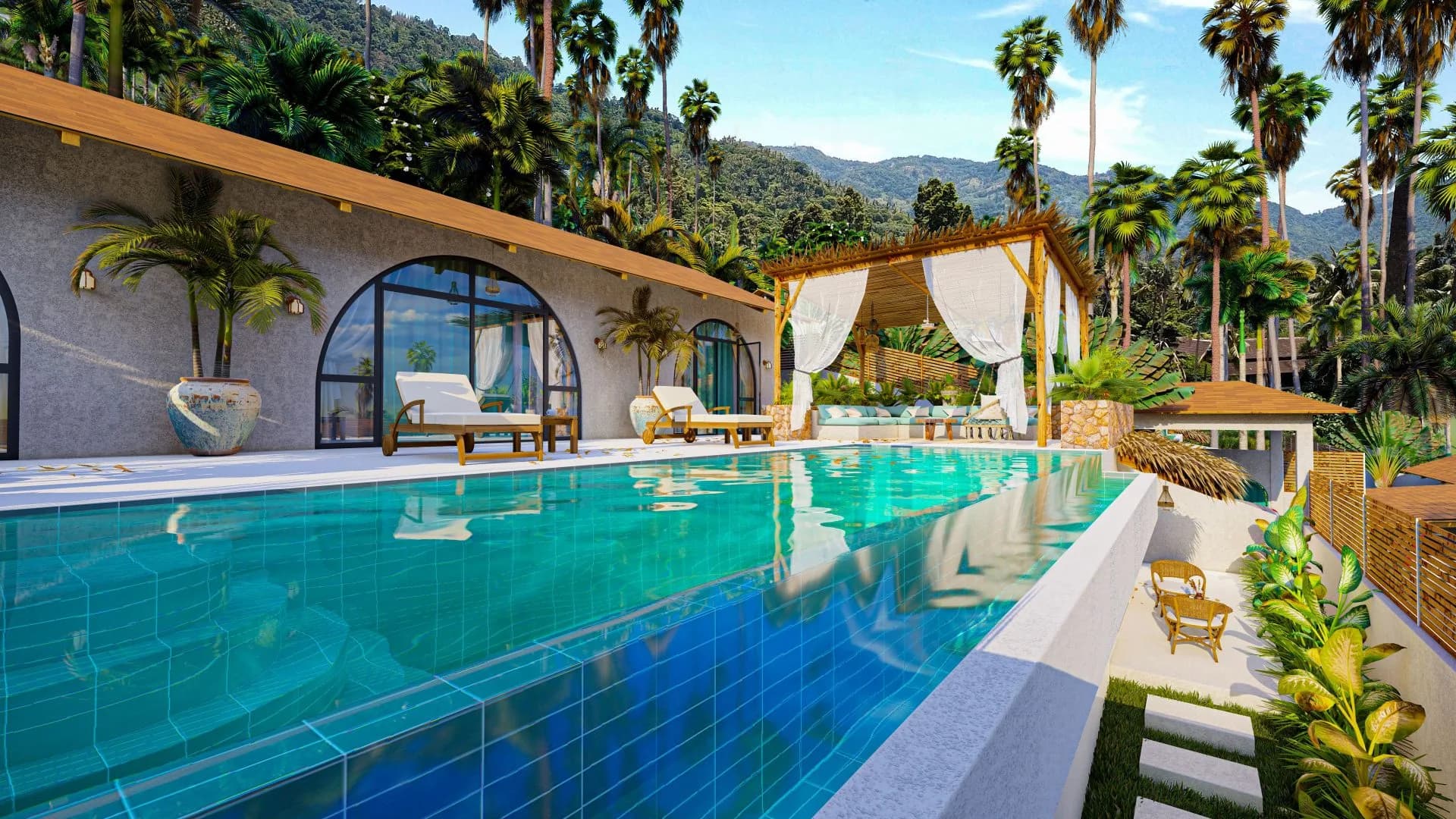 Balinese style 3 bedroom mountain view villa for sale in Lamai, easy road access-VIL0089 — vue 1