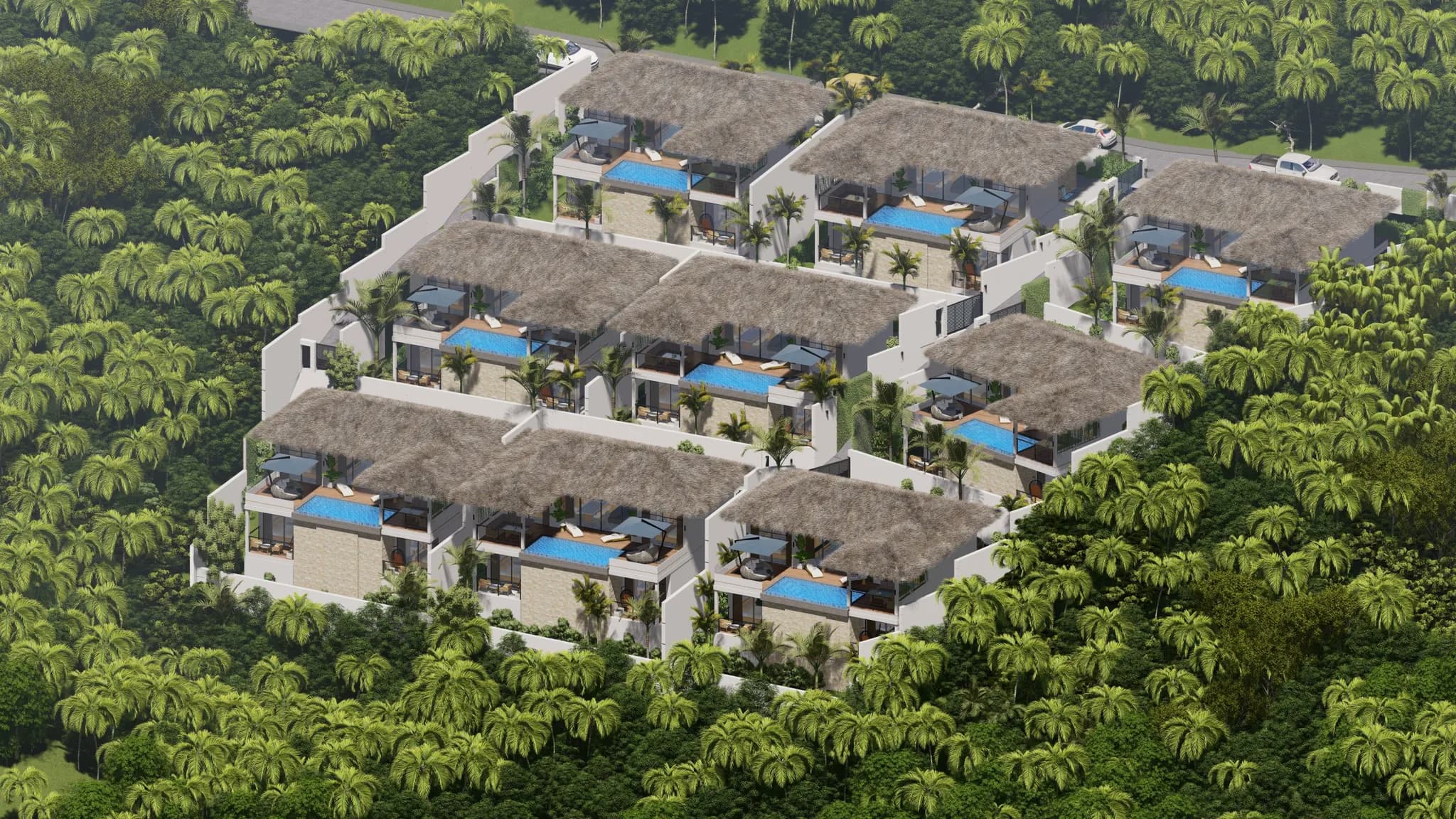 bohemian chic style 3 and 4 bedroom private pool villas with sea view in Lamai-VIL0175 — vue 1