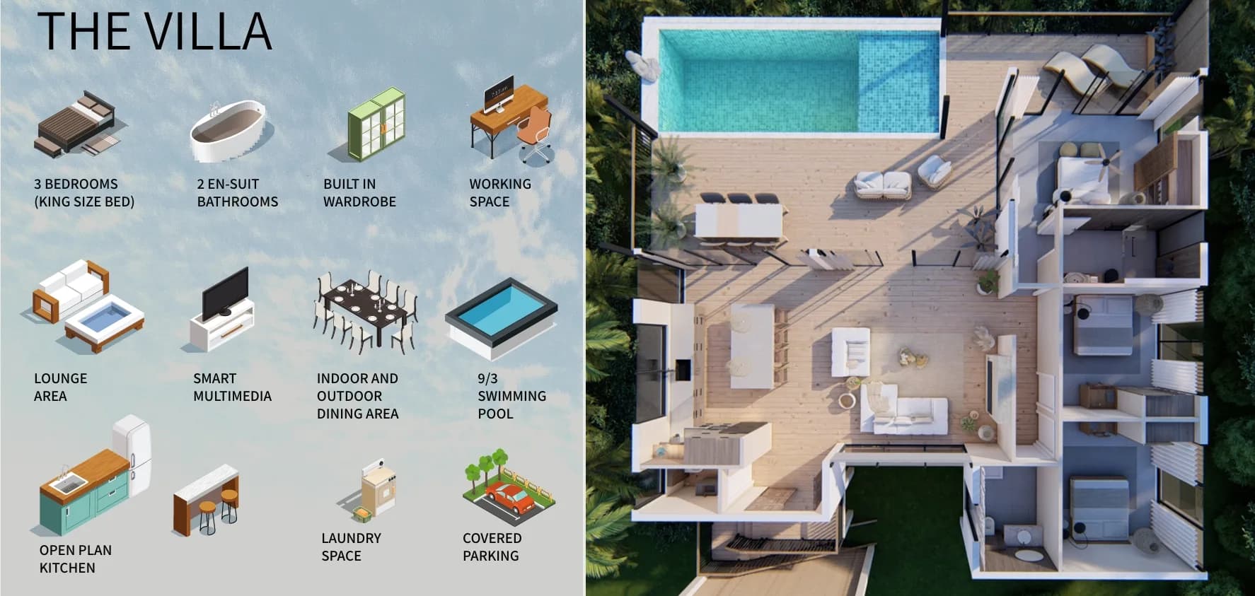 Modern Bali style 3 bedroom sea view villas a short walk from Sritanu beach in Koh Phangan – VIL0220 — vue 1